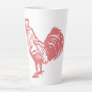 Caneca De Café Latte Galo Vermelho no Estilo de Impressão Tipográfica