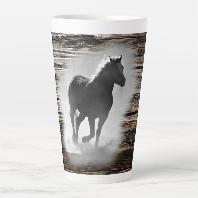 Caneca De Café Latte Galopagem de Cavalos Selvagens (Frente)