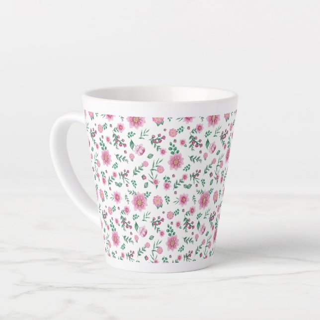 Caneca De Café Latte Galore das Rosas Rosa (Ângulo esquerdo)