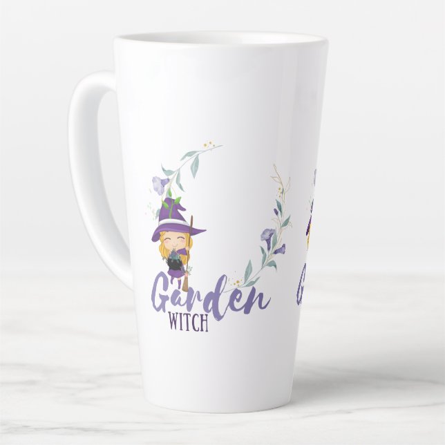 Caneca De Café Latte GARDEN WITCH - Personalizar com texto, ortografia, (Ângulo esquerdo)