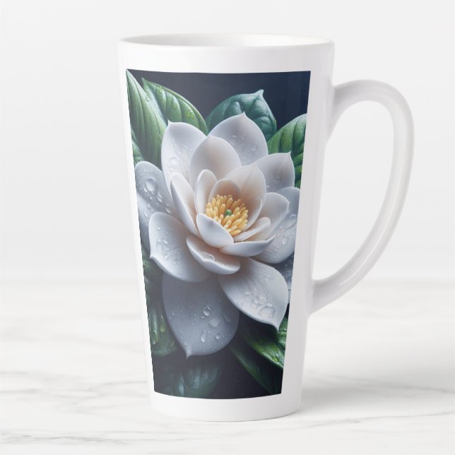 Caneca De Café Latte Gardenia Branca Floral (Direita)