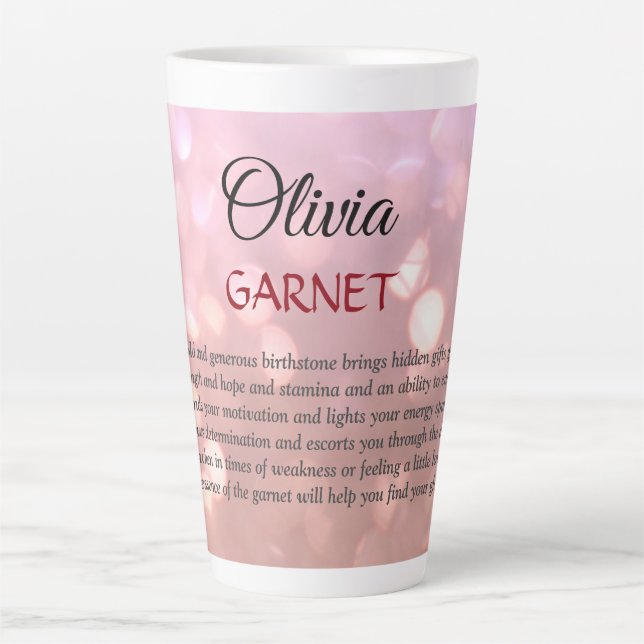 Caneca De Café Latte Garnet, Birthstone  (Frente)