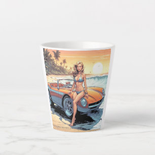 Caneca De Café Latte Garota com carro esportivo