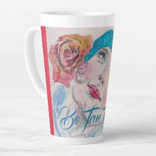 Caneca De Café Latte Garota com Rosa vermelha Beret Watercolor Seja Ver