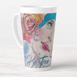 Caneca De Café Latte Garota Com Rosa vermelha É Verdade Para Você.
