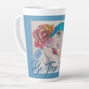Caneca De Café Latte Garota Com Rosa vermelha É Verdade Para Você.