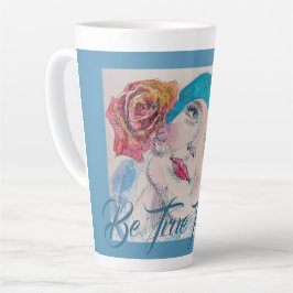 Caneca De Café Latte Garota Com Rosa vermelha É Verdadeira Para Você.