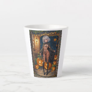 Caneca De Café Latte Garota de Anime de Halloween ou Doces ou Travessur