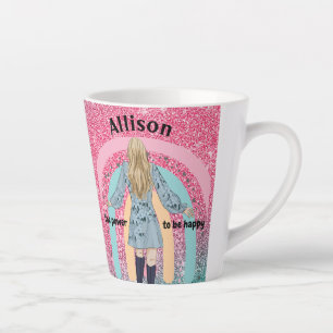 CANECA DE CAFÉ LATTE GAROTA DE GLITTER PERSONALIZADA LATTE MUG