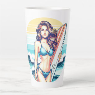 Caneca De Café Latte Garota Esporte & Surfe