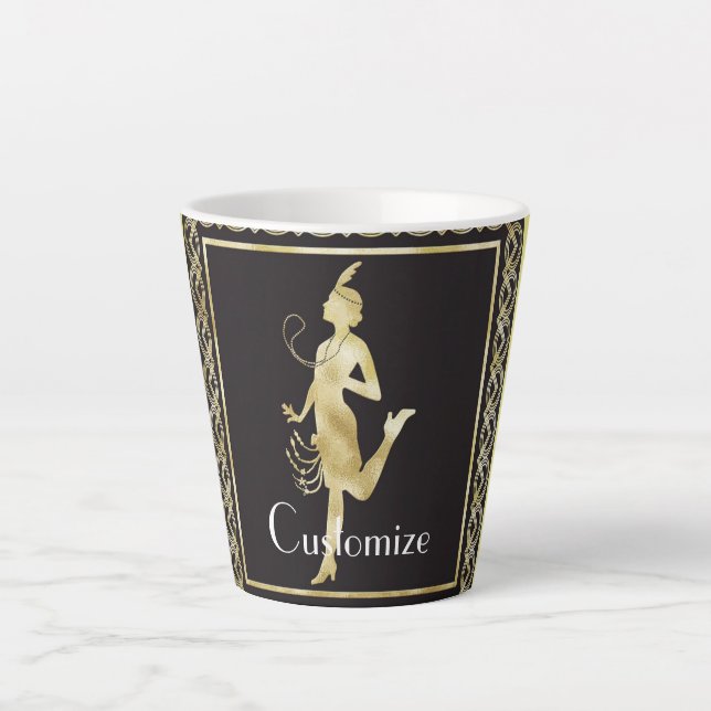 Caneca De Café Latte Garota Flapper de 1920 Thunder_Cove (Frente)