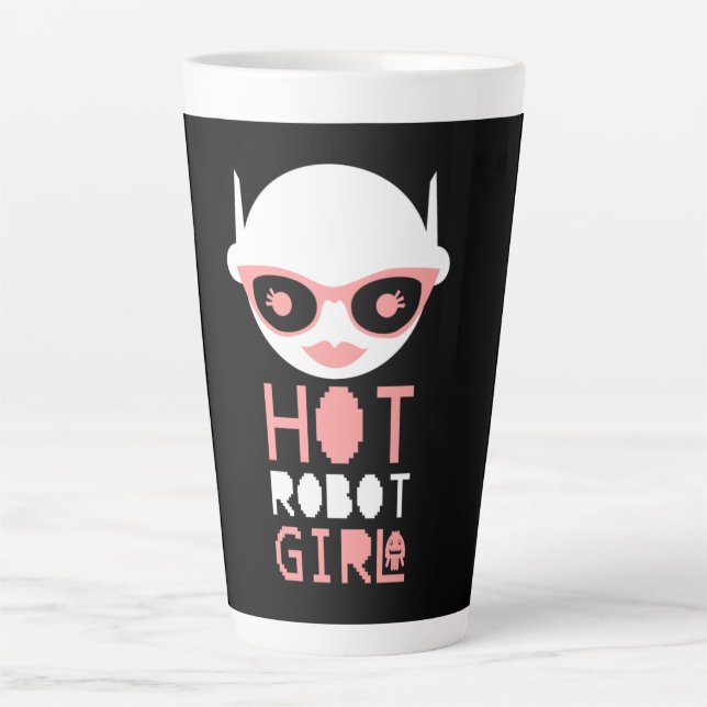 Caneca De Café Latte Garota robô quente (Frente)