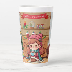 Caneca De Café Latte Garota simpática de Natal com cacau