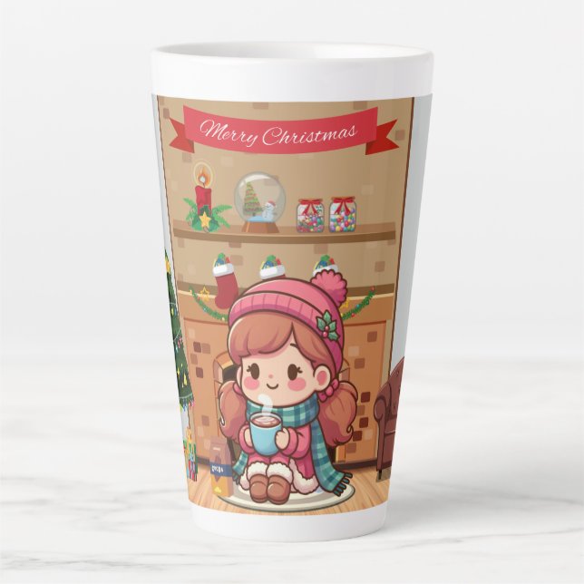 Caneca De Café Latte Garota simpática de Natal com cacau (Frente)