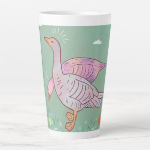 Caneca De Café Latte Garotas Gansos   Duo de Ganso Folk Art Caprichoso