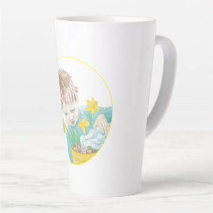 Caneca De Café Latte Garoto Com Daffodils