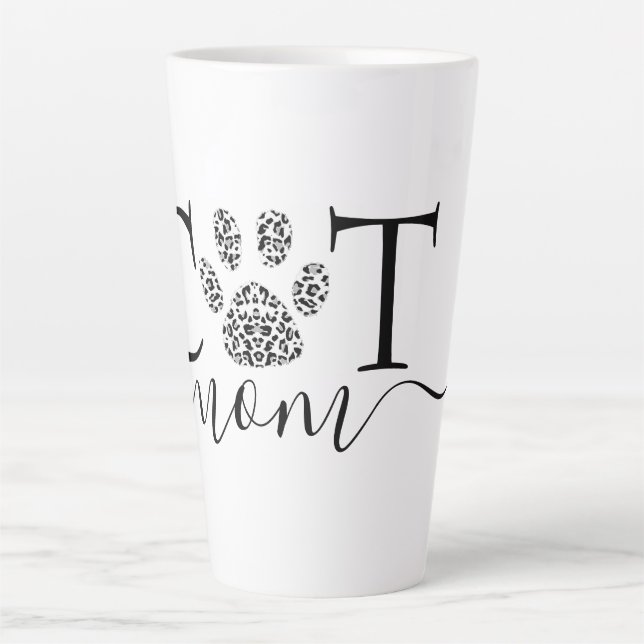 Caneca De Café Latte Gata Mamãe impressão da pata (Frente)