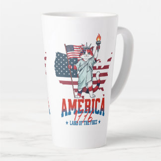 Caneca De Café Latte Gata Patriota do Aniversário de 250 anos da Améric