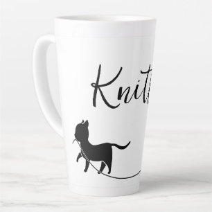 Caneca De Café Latte Gata Tricoteira e Minimalista de Linha