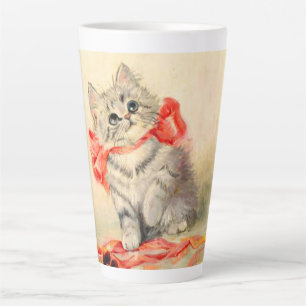 Caneca De Café Latte Gatinho com Fita Vermelha
