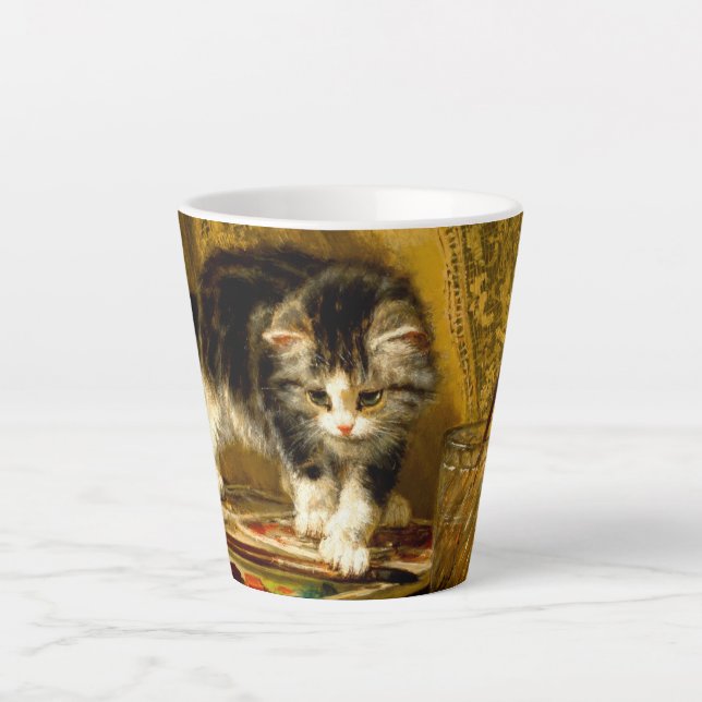 Caneca De Café Latte Gatinho com Tinta e Pincéis (Frente)