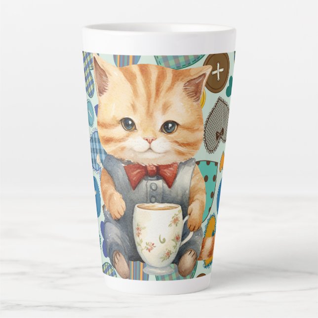 Caneca De Café Latte Gatinho de Patchwork  (Frente)