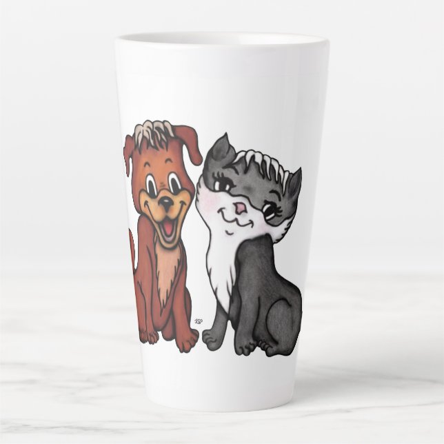 Caneca De Café Latte Gatinho e Puppy (Frente)