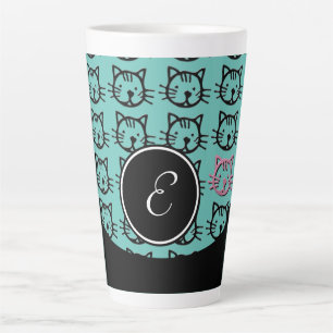 Caneca De Café Latte Gatinho (preto, branco e rosa)
