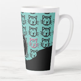 Caneca De Café Latte Gatinho (preto, branco e rosa)