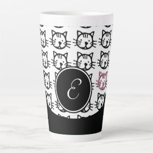 Caneca De Café Latte Gatinho (preto, branco e rosa)