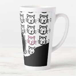 Caneca De Café Latte Gatinho (preto, branco e rosa)