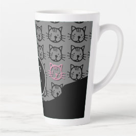 Caneca De Café Latte Gatinho (preto, cinza e rosa)