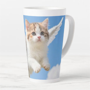 Caneca De Café Latte Gatinho Voador Fofo Calico Tabby Céu Azul