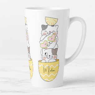 Caneca De Café Latte Gatinhos de Cute de Nome Personalizado