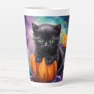 Caneca De Café Latte Gatinhos Pretos e Bonecos Bombeiros N Fitas Hallow