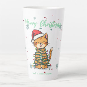 Caneca De Café Latte Gato alegre e brilhante Natal gatinho neve inverno