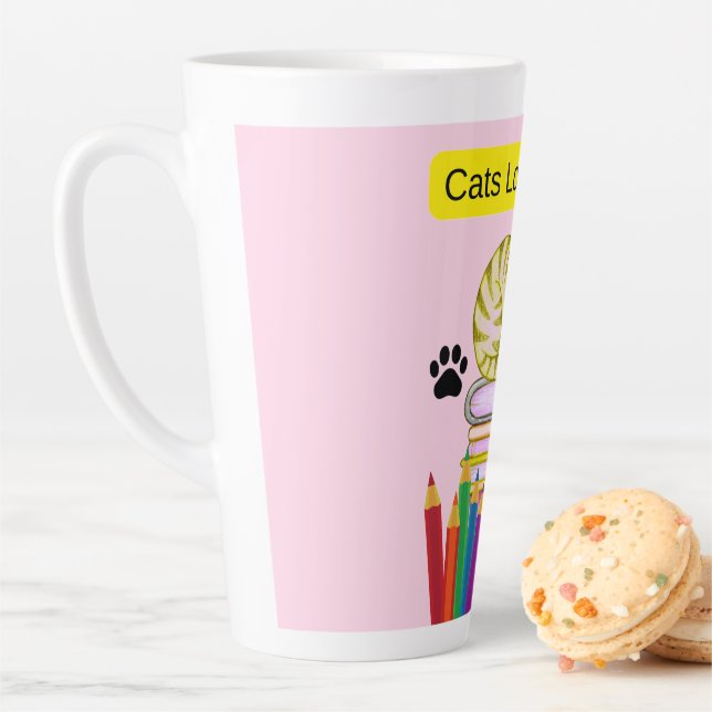 Caneca De Café Latte Gato Ama Livros (In Situ)