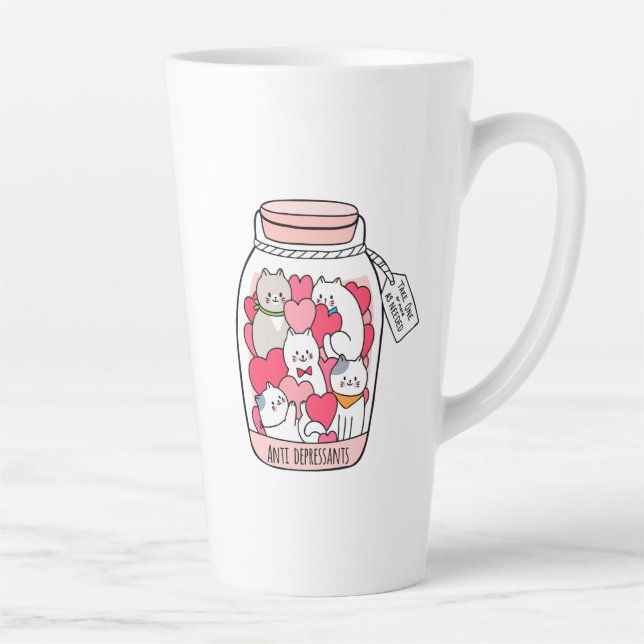 Caneca De Café Latte Gato Antidepressivo Engraçado Presente no Gato (Direita)