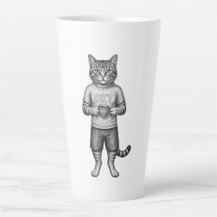 Caneca De Café Latte Gato Antigo Desenhado à Mão Bebendo Café Arte Line