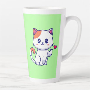 Caneca De Café Latte Gato Bonito com Sinal de Amor Mão-57577