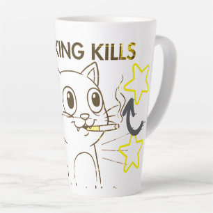 Caneca De Café Latte Gato Bonito - Matar Fumante Engraçado Anti-Smoking