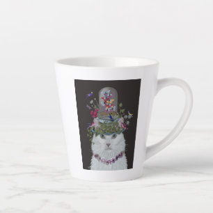 Caneca De Café Latte Gato Branco com Barra de Borboleta