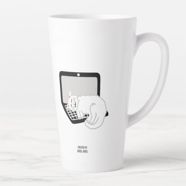 Caneca De Café Latte Gato Branco Dormindo Na Laptop Lata Grande (Direita)