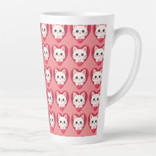 Caneca De Café Latte Gato Branco Fofo com Coração Desenho de Kawaii Kit