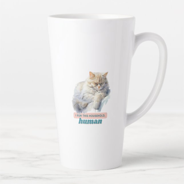 Caneca De Café Latte Gato Cheeky "Eu Lanço Esta Casa, Humana" (Direita)