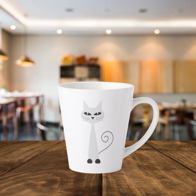 Caneca De Café Latte Gato Cinza Minimalista (Criador carregado)