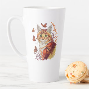 Caneca De Café Latte Gato com Borboletas Monarcas