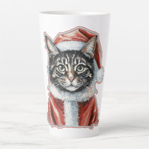 Caneca De Café Latte Gato com Fantasia de Papai Noel - Natal - Diversão