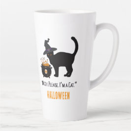 Caneca De Café Latte gato conectado com um chapéu de bruxa no halloween