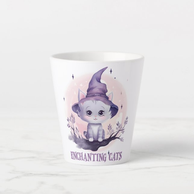 Caneca De Café Latte Gato de Bruxa Encantadora (Frente)